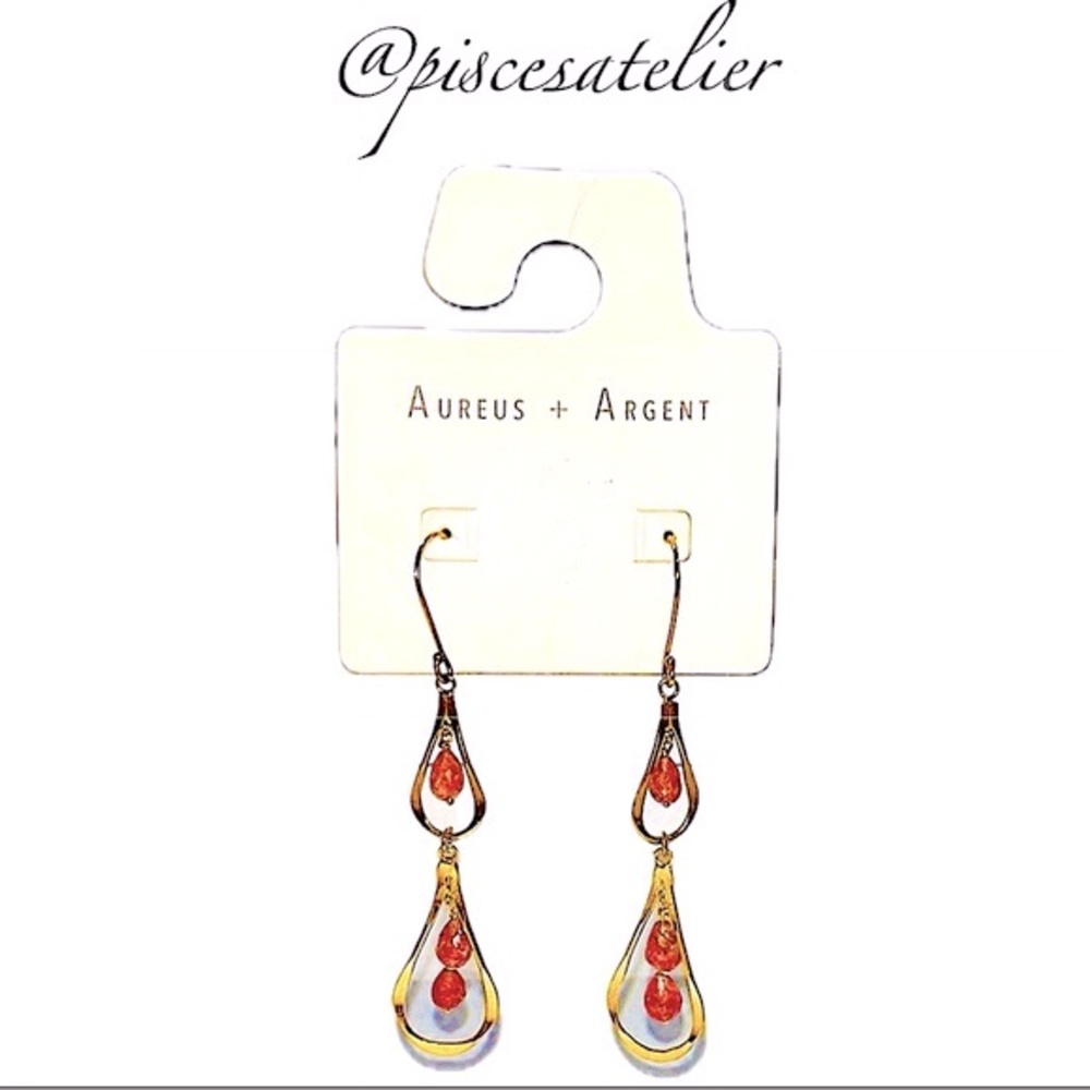 AUREUS + ARGENT Strawberry Red Pear Drop Stone Earrings